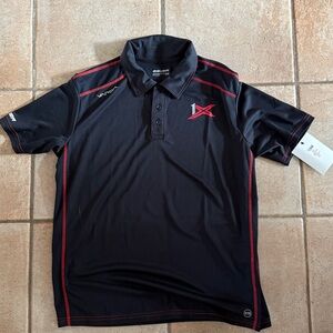 NWT Bauer Hockey vapor training polo, black with red stitching, sz M.